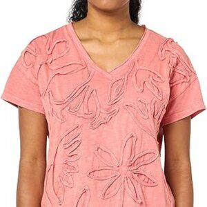 TRU Luxe Womens Floral Soutache V-Neck Knit Top Size: Large